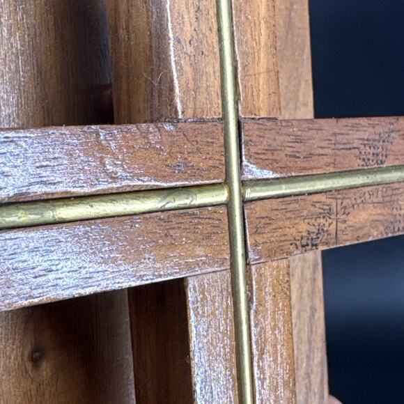 Vintage Cross Minimalist MCM Style Wood Brass Hanging Wall Plaque 11” - Picture 12 of 16